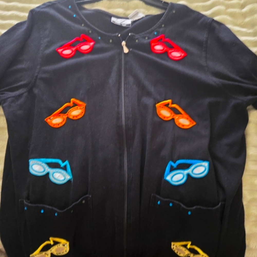 Colorful Sunglasses Embellished Black Coverup